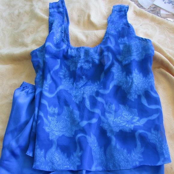 Vintage Royal Blue Victoria Secret 2 pc Baby Doll Nightie Lingerie - Picture 1 of 8